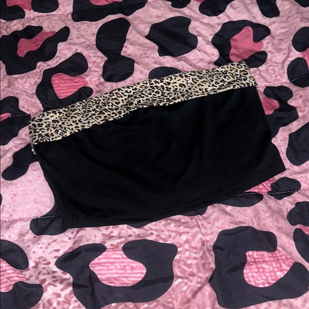 Leopard print fold over cute summer tube top